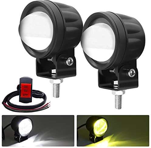 Biqing Feux Additionnels LED 60W, Phare Moto Auxiliaire Dual Color Amber/Blanc 9-30V avec Interrupteur, 2pcs