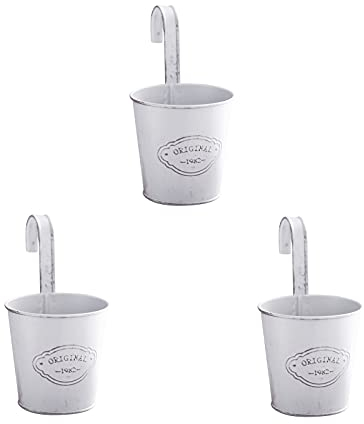 KAREN66 Blumentöpfe zum Aufhängen 1/2/3 Stück Eisen Hängeblumentöpfe hänge Blumentopf mit Ablaufloch, Retro Metall Balkontopf mit Abnehmbarer Haken (3 Stück, One Size)