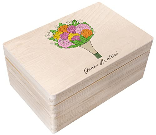 Creative Deco Personalisierte Geschenke Wunschtext Holzkiste | Dein Text | Eigener Beliebig Individuelle Geschenk | Geschenkkiste Geschenkbox | Für Frauen, Männer und Paar | Bukett Motiv