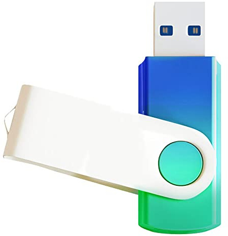 Memoria USB 3.0 de 128 GB, color verde, azul, degradado, USB, diseño giratorio a granel, para almacenamiento de datos (verde azul)