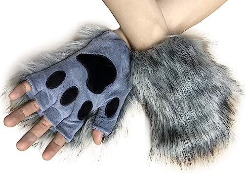 hbbhml Kunstfell Handschuhe mit Katzenpfoten für Halloween Weihnachtsfeier Karneval und Kostümzubehör