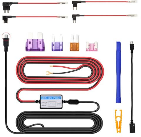 Dash Cam Hardwire Kit, 10.5ft Type-C Hard Wire Kit with Low Voltage Protection, 4 Fuse Types LP Mini, Mini, ATO, Micro2, Dash Cam Charger Power Cord, Universal Hard Wire Kit for Dashcam GPS Radar