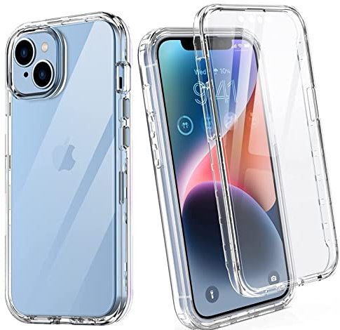 NWNK13 For iPhone 15 Case Crystal Clear Slim Fit Front & Back 360° Case Built-in Screen Protector Transparent Full Body Silicone Gel Mobile Phone Cover for iPhone 15 [ 6.1inch ]