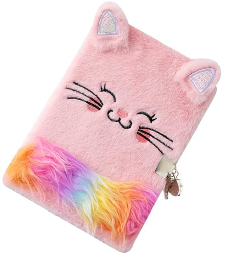 Toyvian Plush Cat Lock Lockable Journal for Boys and Girls Cute Cartoon Writing and Drawing Notebook for Boys and Girls for Birthdays and Holidays