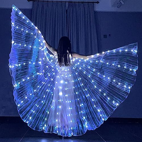 Bauchtanzflügel 360 Grad LED Isis Flügel LED Flügel für Erwachsene mit 20-100cm Teleskopstäben 2 Modi Lichtsteuerung LED Schmetterlingsflügel für Karneval Bühne Weihnachtsfeier (Weiß1)