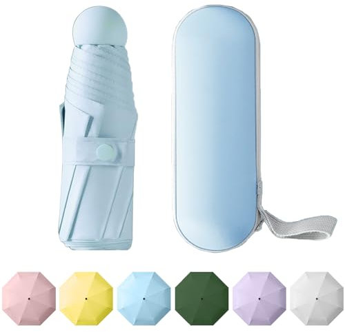 AUSDINAUTO Mini Paraguas de Viaje Ultraligero y Duradero con Protección UV - Impermeable para Todo Clima (Azul cielo)