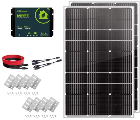 Newpowa Kit de panneau solaire 200 W 12 V, 100 W x 2 12 V Kit de démarrage de charge solaire + contrôleur de charge MPPT + supports de montage Z + câble, système d'alimentation solaire pour maison,