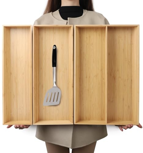 BAMOTTO CRAFTBAMBOO V-förmige Schubladenbox aus Bambus, 49,8 cm lang, leicht erreichbar, Besteckkasten für Besteck, Besteck, Küche und Zuhause, 49,8 x 14,5 cm, 49,8 x 19,8 cm, 49,8 x 31,5 cm, 3 Stück