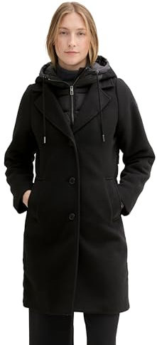 TOM TAILOR Damen 1042904 Winterlicher Hybrid Coat mit Weste, 14482-Deep Black, S