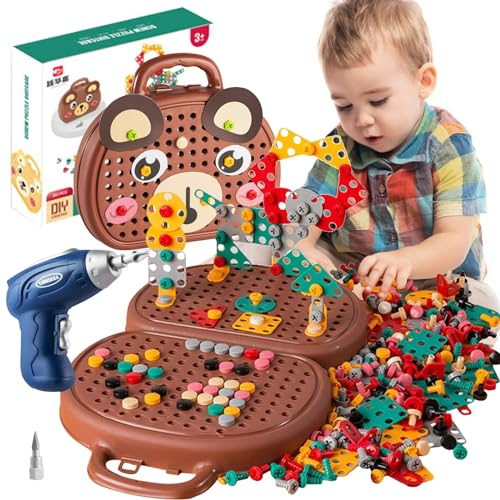 TZQFROCE Mosaik Steckspiel Spielzeug ab 3 4 5 Jahre 3D Puzzle Werkzeugkoffer Kinder Bausteine Pädagogisch Spielzeug Geschenke ab 3 4 5 Jahre Kinder für Jungen Mädchen (205 Stücke)