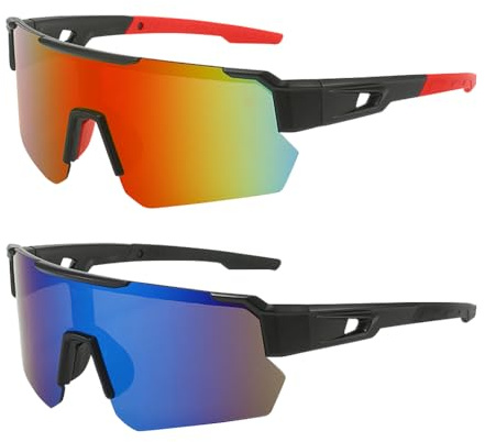 2 Stück Sport Sonnenbrille, Polarisierte Rave Brille für Herren Damen, Winddicht für Outdoorsport (Color01)