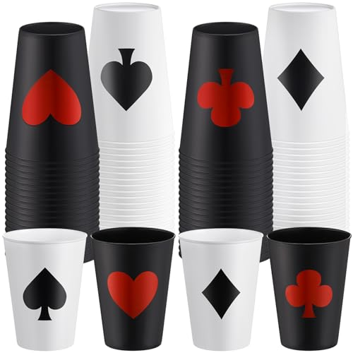 Hoolerry Casino-Partybecher, 266 ml, Casino-Themenparty-Dekorationen, Casino-Poker-Becher, Schnapsbecher, Kunststoff, Spieleabend, Motto-Party-Becher, Geschenk-Set für Geburtstag, Hochzeit, 72 Stück