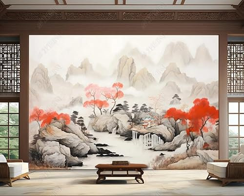 Vlies Fototapete Berge Seen Kiefern Waldtuschemalerei 300X210 Cm - Foto Tapete Schlafzimmer Wohnzimmer Moderne Vliestapete Xxl Wandtapete Motivtapeten Bildtapete 3D Effekt Wand Dekoration