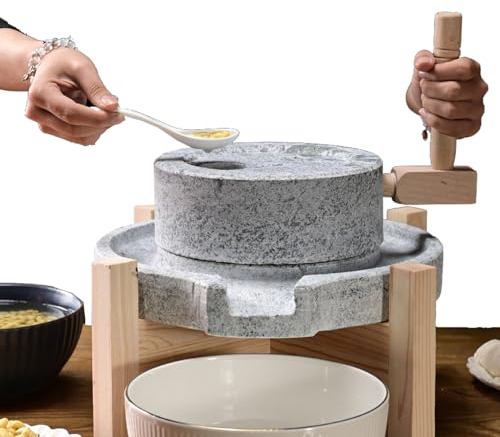 Stone Mill, Manual Hand Made Stone Grinder,Wheat Paste Mill with Wooden Stand,Classic Grain Grinder