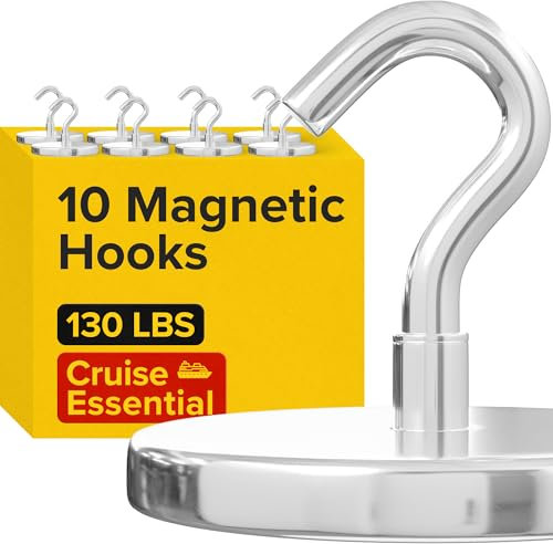 X-Bet Magnetic Hooks - Heavy Duty Neodymium Magnetic Hooks for Cruise Cabins (59 Kg, 10 Stück)