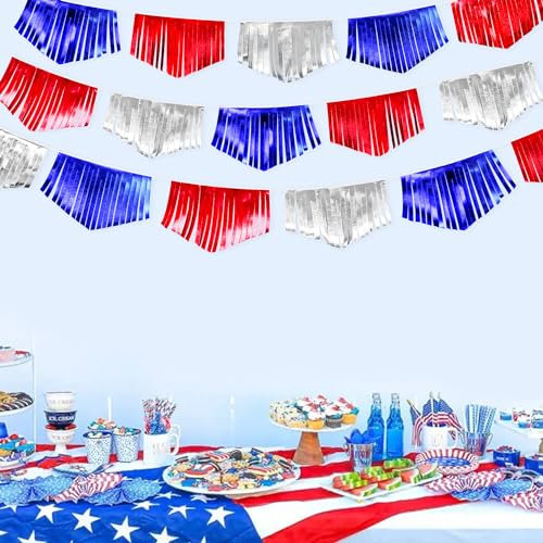 Wimpelkette aus metallischem Stoff, Wimpelkette für den 4. Juli, Amerikanische USA, Nationalfeiertag, Patriotische Veteranen, Abschlussfeier, Hochzeit, Geburtstag, Ruhestand, nautische