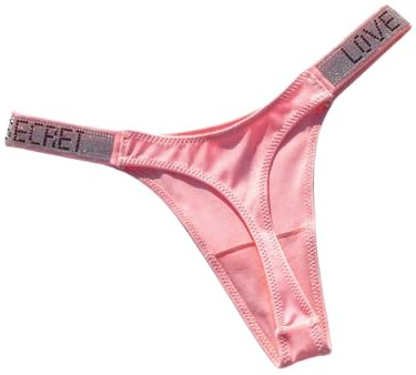 AlHECE Unterwäsche Frauen Panties Glänzender Buchstaben Strass Sexy Unterwäsche Slips Low Rise G-String Sport Tanga Feste Farbe Frauen-Rosa-M