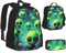 ZHONGSK Green Aliens – Schultasche + Federmäppchen + Lunchtasche Kombination, 3-in-1-Rucksack-Set, wasserabweisend, langlebig, Büchertasche für Studenten, Kinder, Teenager, Mädchen und Jungen, Schwarz