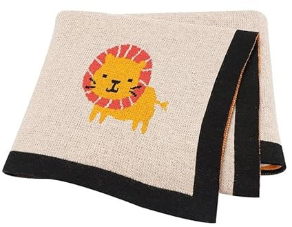 Weiche gestrickte Babydecke mit bezauberndem Löwen-Design – Wickeltuch aus 100 % Baumwolle für Neugeborene, Säuglinge und Kleinkinder – vielseitige Kinderwagen-Abdeckung, Spielmatte und