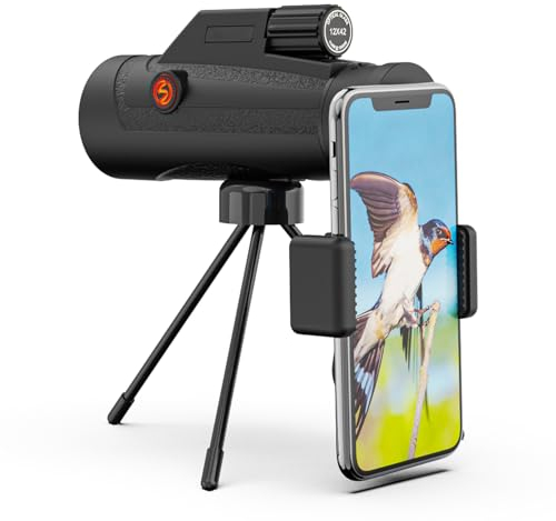 XIKDJ 12×50 HD-Monokular-Teleskop Mit Smartphone-Halterung Und Stativ, Leistungsstarkes, Kompaktes Monokular Für Erwachsene Und Kinder Zur Vogelbeobachtung, Jagd, Wandern