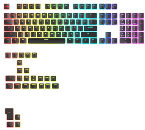 Glorious Gaming - Touches GPBT Aura RGB : Capuchons Pudding, PBT doubleshot, translucides, Noir, pour claviers mécaniques Custom formats 100, 75, 65 et 60%, ANSI, ISO Disposition américaine QWERTY