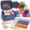 Aeeque Häkelset mit 15 Acrylwolle, Basis Häkelset für Anfänger, Metall Häkelnadeln Set mit Quadrat Tasche, Häkelsets Erwachsene zum Häkeln, Ergonomisches Häkel Starter Set 2,0 mm- 8,0 mm, Tiefblau