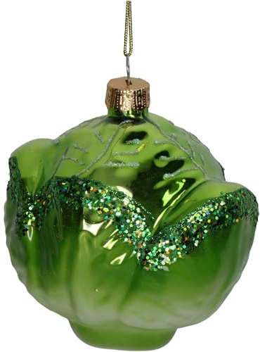 HD Collection Christbaumschmuck Glas 8,1cm - Kohlkopf Figur zum Aufhängen - handbemalt & mit Glitzer - Weihnachtsbaum Anhänger für Weihnachten - Christbaumanhänger & Weihnachtsbaumschmuck - Grün
