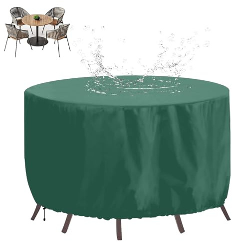 XHBJSH Rund Gartenmöbel Abdeckung 200x65cm Wasserdicht 420D Oxford Runde Patio Möbel Set, Winddicht, UV-beständig Outdoor Terrasse Tisch Und StüHle Abdeckung, Schutzhülle für Gartenmöbel, Grün