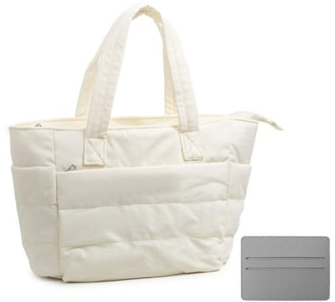 Celiodd Gesteppte Shopper Tasche,Puffy Tote Bag,Gesteppte Umhängetasche Damen,Kommt mit 1 Kartenhalter,Dreidimensionaler Stepptechnik,Mehreren Fächern,Geeignet für Einkaufen,Schule und Reisen(Beige)