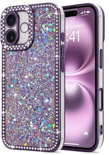 Lafunda for iPhone 16 Case Glitter Sparkly Shiny, Purple | Bling Luxury Phone Cover with Crystal Diamonds Rhinestone, for Women Girls Soft TPU Slim Shockproof Protective Phone Case
