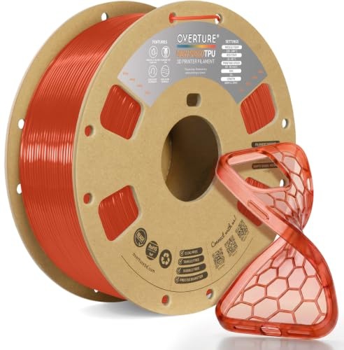 OVERTURE High Speed TPU 95A 3D Printer Filament 1.75 1kg Translucent Orange | Flexible & High Elasticity & Durability, Excellent Layer Adhesion, Accuracy ± 0.02mm, Fits Most FDM (Translucent Orange)