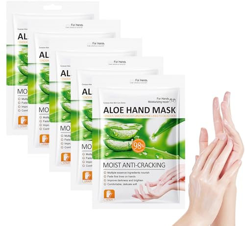 Handmaske mit Aloe-Vera-Extrakt, 5er-Packung, Feuchtigkeitsspendende Handschuhe, Natürliche Nährstoffversorgung, Weichmacher für raue Hände, Hautglättende Wirkung, Trockenheitsvorbeugung