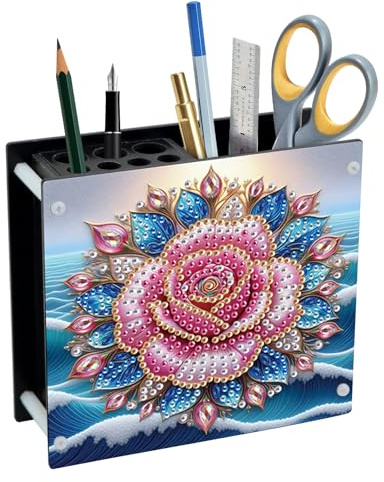 DCIDBEI Peinture Diamant Organiseur de Bureau Peinture par Numéros Pot à Crayons en Plastique Diamond Painting Porte-Stylo Multifonctionnel Organiseur de Table pour Bureau et Maison Rose