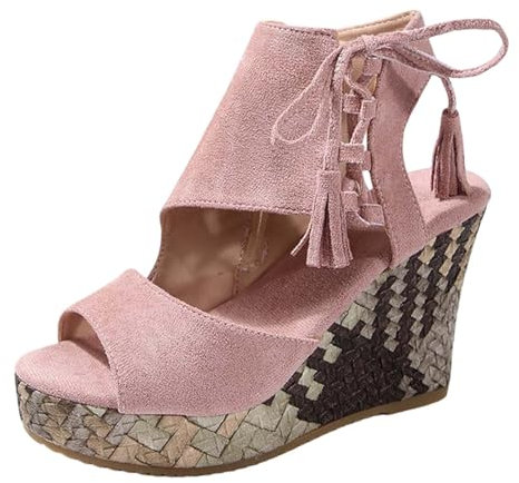 Stivali e stivaletti ragazza estate sandali con zeppa grandi dimensioni da donna, scarpe primaverili ed estive con pompon, molto alti, con bocca di pesce, tinta unita, calze da donna pantofole, Viola