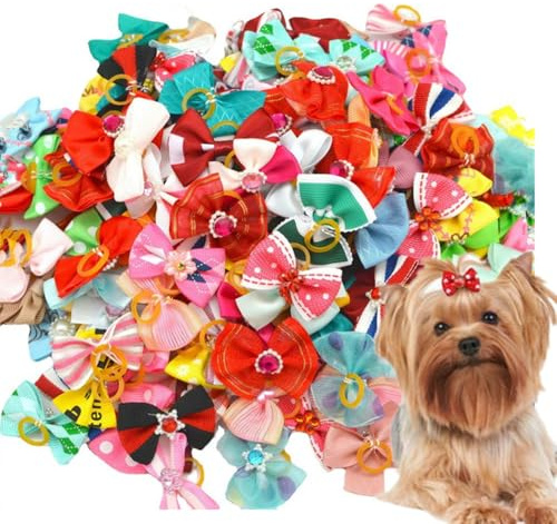 30 Stück Hundeschleifen mit Gummibändern, verschiedene Stile von Hundeschleifen, Dog Bow Styles, mehrere Haarschleifen für Hunde, niedliches Pflegezubehör, Zubehör für Hundehalsbänder