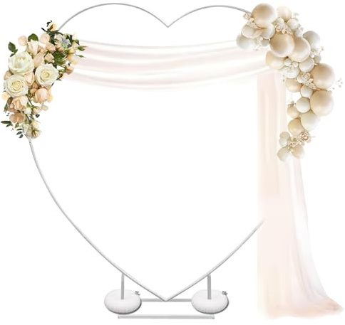LEALIBAUSS Metall-Herz-Hintergrundständer, Herz-Ballonbogen, Hochzeitsbogen für Antragszeremonie, Valentinstag, Verlobung, Geburtstag, Party, Gartendekoration (weiß)
