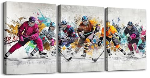 Homewish Eishockey Bild Auf Leinwand 40x30cmx3Pcs Wandbilder Wohnzimmer Wanddeko Schlafzimmer Sportraum Zimmerdeko Fotowand Zimmer Deko Wand Dekoration Graffiti Wall Art Kunstdruck Cool Hockey Sport