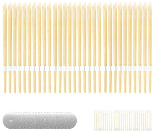 90PCS Ohrenkerzen Zur Reinigung Ohrenschmalz, 30 Stück 23cm Ohrkerzen, 30 Schutzscheiben, 30 Wattestäbchen, Ohrenschmalz kerze Für Erwachsene Zur Entspannung Und Ohrenhygiene
