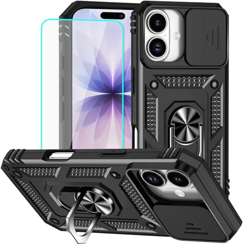 Yiakeng for iPhone 17 Case with Screen Protector: [Military Grade 20ft. Drop Tested] Slide Camera Cover Ring Shockproof Protective Phone Case for - iPhone 17 (Black)