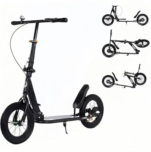 XXL Wheel Adult Scooter - Faltbarer City Pendler mit Handbremse & Bremse, Stabiler Kickscooter für Erwachsene & Jugendliche, 150kg Tragkraft (Schwarz)