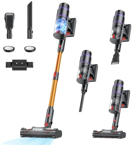 Cordless Vacuum Cleaner, 550W/50Kpa/70Mins Cordless Vacuum Cleaners for Home with Smart Auto Mode/LED Touch Display, Self-Standing Stick Vacuum Rechargeable, Vacuum Cleaner for Pet Hair/Carpet/Floors