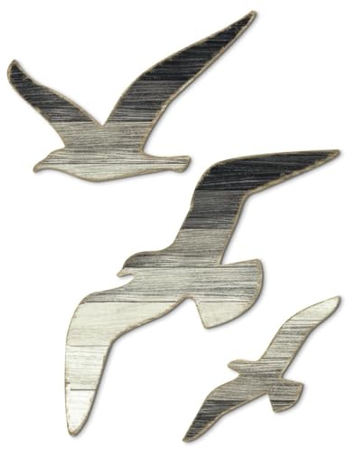 Putuo Decor 3er-Set Holz Möwe Wanddeko, Küsten Ozean Wandkunst, Möwen Wand Skulptur mit Klebestreifen, Seehaus Wohnzimmer Badezimmer Dekoration