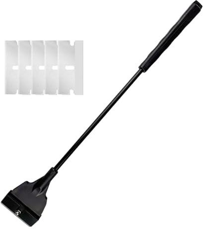 55 cm Detachable Aquarium Algae Scraper with Five Replaceable Steel Blades | Right-angle blade reaches tank corners while the long handle extends access behind aquarium fittings