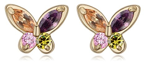 Crystalline Azuria Femme Clous Boucles d'Oreilles Papillon 18ct Plaqué Or Jaune avec Cristaux Multicouleurs en Zircone