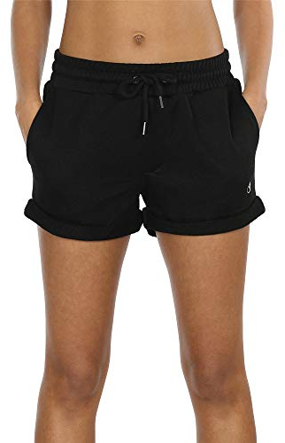icyzone Damen Sportshorts Kurze Sporthose Jogginghose Atmungsaktiv Laufshorts Gym Fitness Shorts mit Taschen (M, Black)