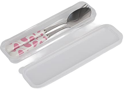 huhushop - Set di posate per bambini in acciaio inox, forchetta, cucchiaio, set con scatola, non si piegano e sono dotate di lucidatura antiruggine, colore: rosa