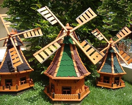 OELBAUM XL Windmühle MIT SOLAR-Beleuchtung WETTERFESTE Gartendeko für Sommer, windmühle für Garten, WMB100ro+bl-EMS KOMPLETT mit Licht SolarBeleuchtung, Licht 1 m groß rot blau