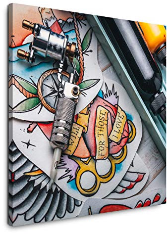 EAUZONE GmbH Tattoo Studio 60x60cm Wandbild auf Leinwand, Kunstdruck Moderne Bilder
