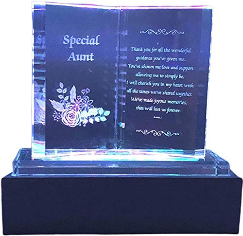 Online Steet - Placa conmemorativa de cristal con luces coloridas y soporte LED, ideal para el día de la madre, cumpleaños, Navidad y aniversario de boda, cristal, transparente, Special Aunt