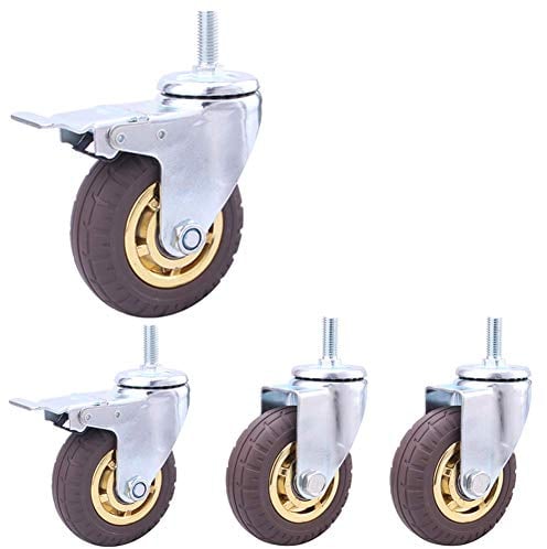 Gewinde M12 Schwerlasträder 3 Zoll / 100 mm pneumatisch Gummi Leise Lenkrollen für Möbel- und Industrietransporte 480kg Lenkrollen zum Wagen Krankenhaus 4 Stück